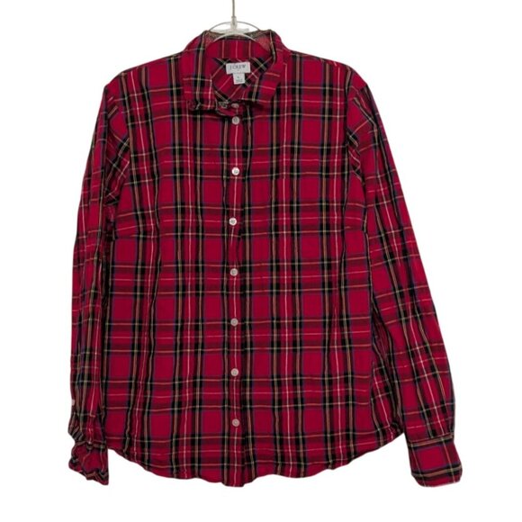 J Crew Factory Plaid Tartan Shirt Womens Size Large Red Long Sleeve Button Up - Picture 1 of 9